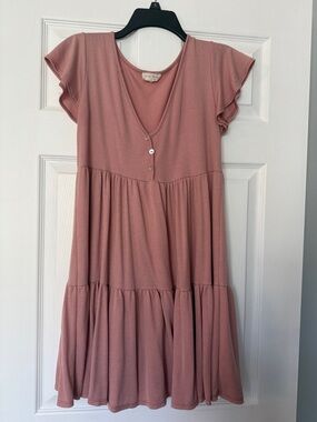 See You Monday Dusty Rose Tiered Mini Dress